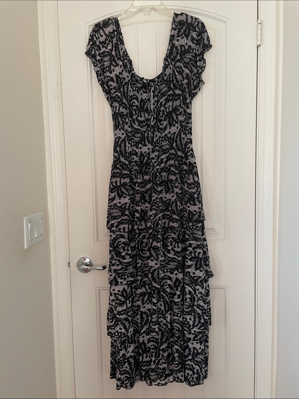 Ace Fashion Black & White Floral Tiered Maxi Womens Medium Dress
